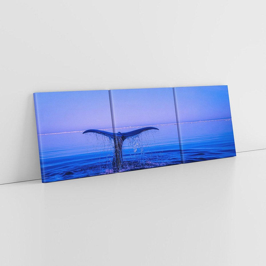 Obraz na płótnie 150x50 - Morze, fale i skały - wieloryb, morze