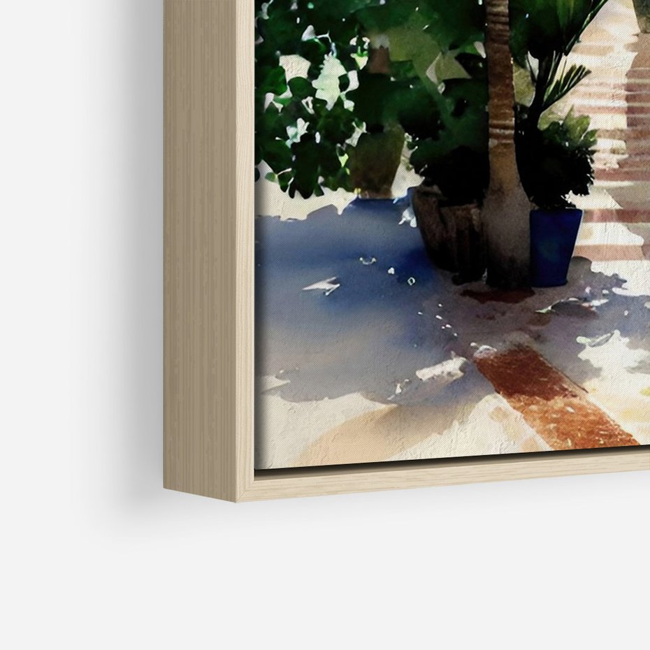 Obraz w ramie 80x120 - Spokój Miasta nad Morzem - akwarela, sródziemnomorski klimat - rama drewno