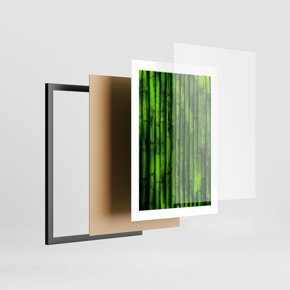 Plakat w ramie 30x40 - Bambusowy urok zielonej harmonii - bambus, zieleń - rama czarna