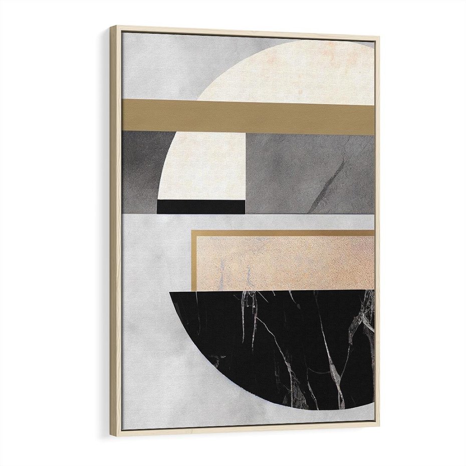 Obraz w ramie 80x120 - Biało-Czarne Formy - nowoczesna geometria, koło - rama drewno