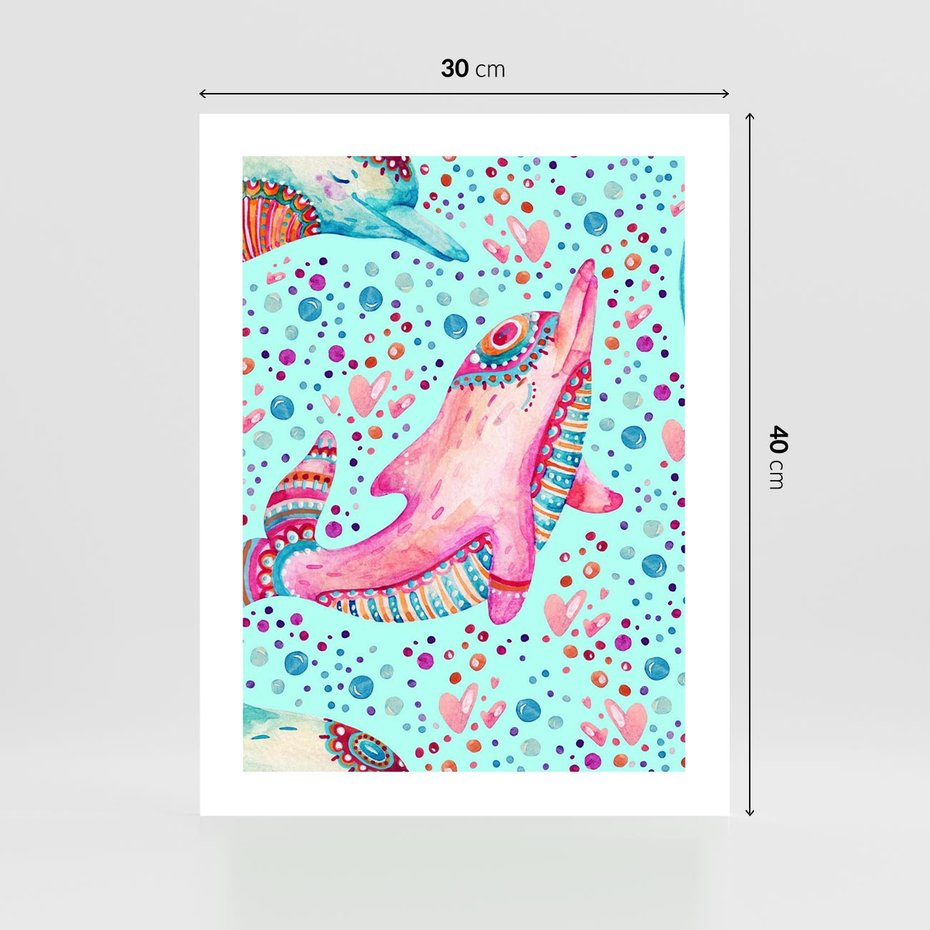 Plakat bez ramy 30x40 - Lekkość W Ruchu - delfin, akwarela