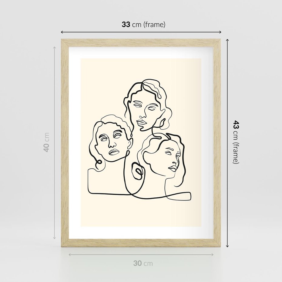 Plakat w ramie 30x40 - Trzy Kobiety - 3 kobiety, antyczny posag - rama drewno