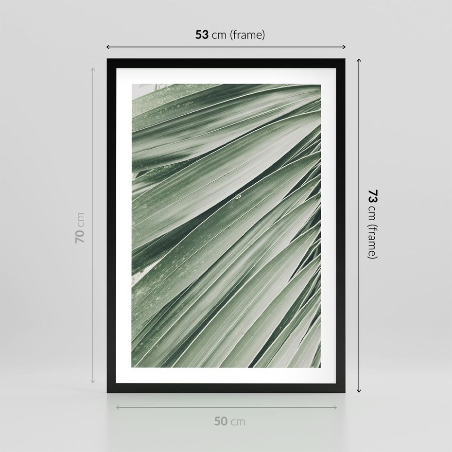 Plakat w ramie 50x70 - Tropikalna Oaza - zielony liść palmy, zieleń - rama czarna