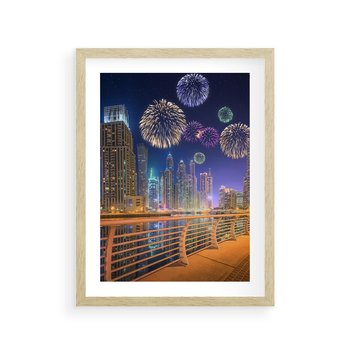 Plakat w ramie 30x40 - Fajerwerki Nowego Roku - nowy rok, fajerwerki - rama drewno