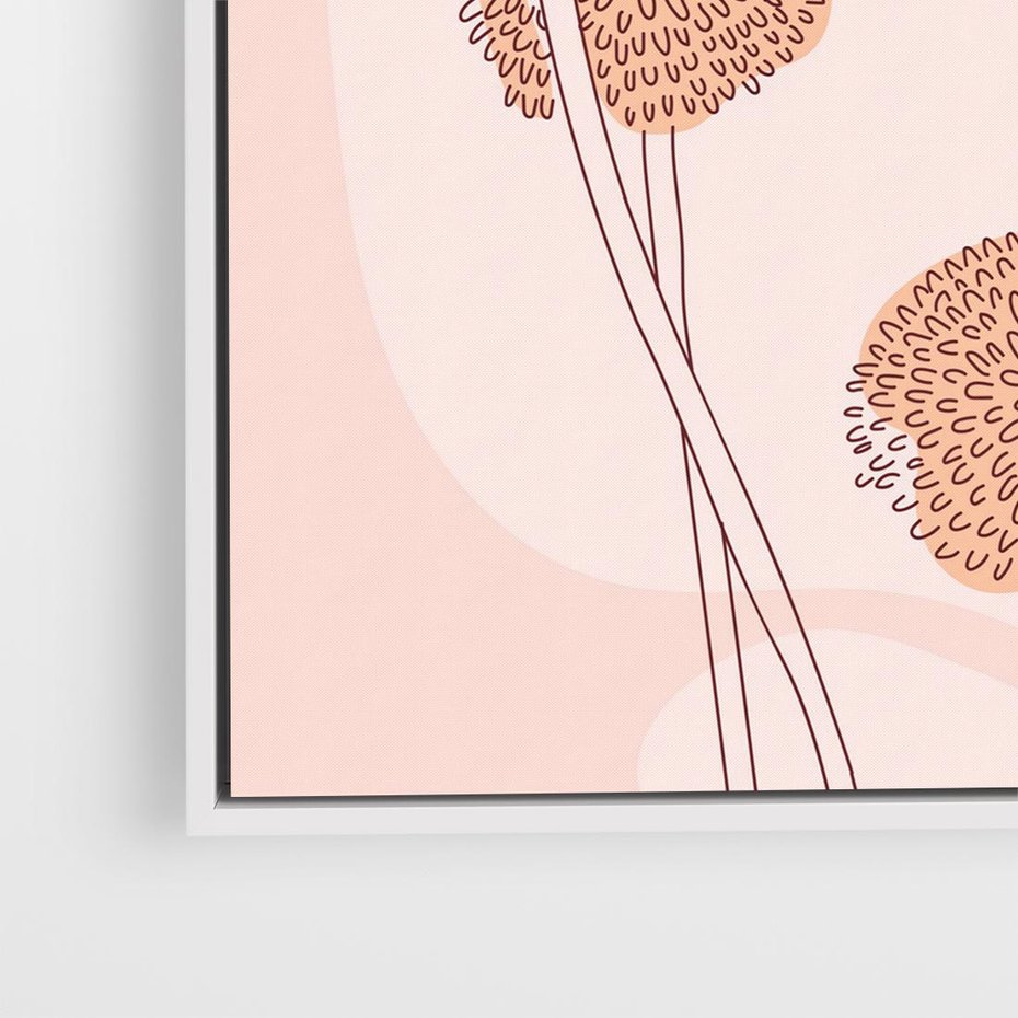 Obraz w ramie 50x50 - Rozkwitające Emocje - minimalistyczny plakat, pudrowe kwiaty - rama biała