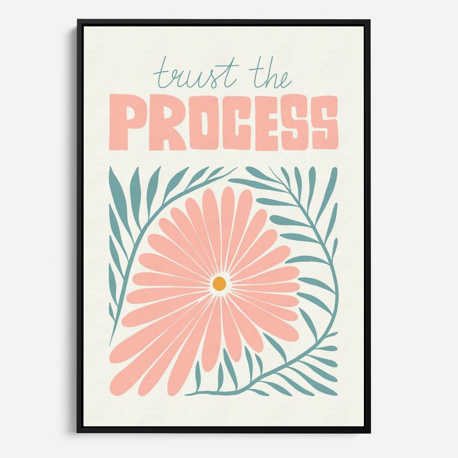 Obraz w ramie 70x100 - Symfonia Światła - typografia, pastelowa stokrotka - rama czarna