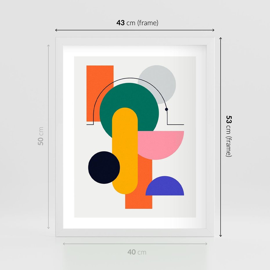 Plakat w ramie 40x50 - Harmonijne Przenikanie Form - nowoczesna sztuka, geometryczna kolorowa grafika - rama biała