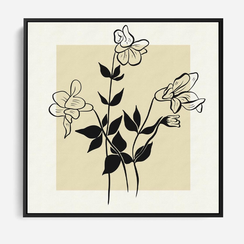 Obraz w ramie 50x50 - Malowane szkicowe tęsknoty - kwiaty, typografia - rama czarna