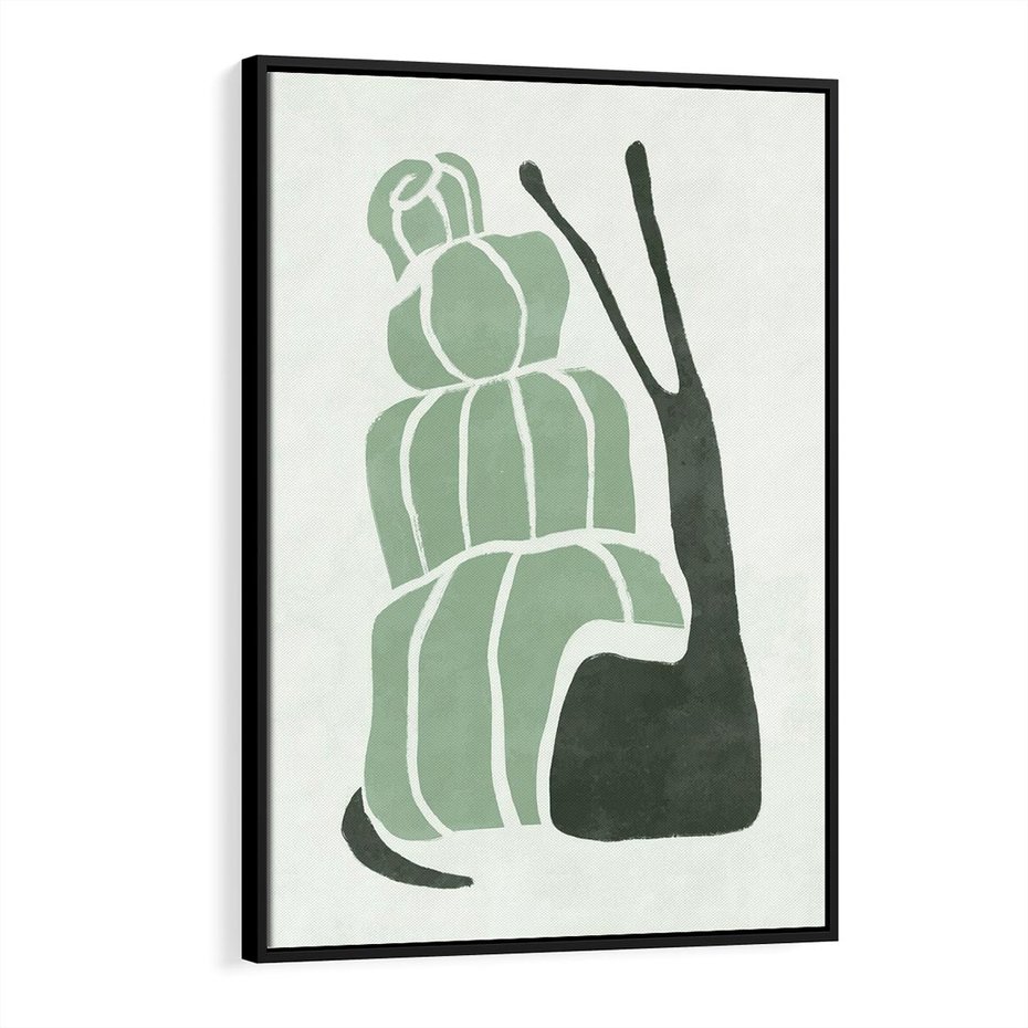 Obraz w ramie 70x100 - Zielona Równowaga - abstrakcyjny zielony ślimak, skandynawski design - rama czarna