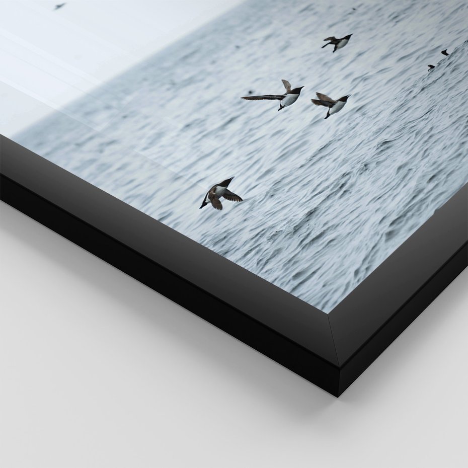 Zestaw obrazy w ramie 30x40 galeria - Morze, łodzie, ptaki, nostalgia - rama czarna