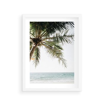 Plakat w ramie 40x50 - Wakacyjne Marzenie - palma nad morzem,  - rama biała