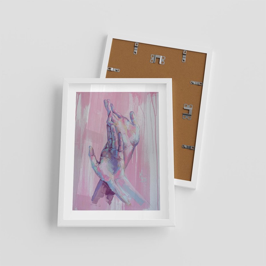 Plakat w ramie 30x40 - Splecione - obraz olejny, pastelowe kolory - rama biała