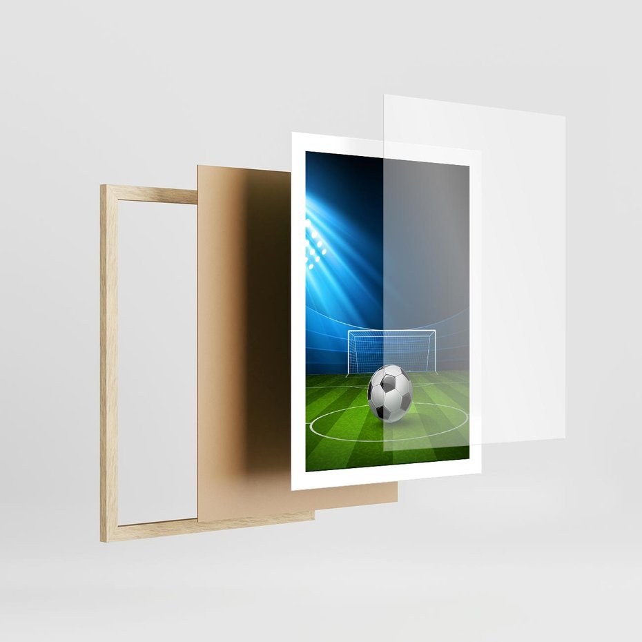 Plakat w ramie 50x70 - Piłkarska ekscytacja w momencie gola - piłka, nożna - rama drewno