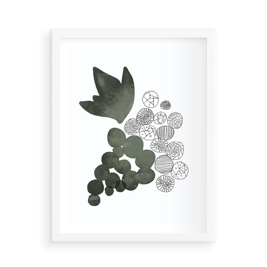 Plakat w ramie 50x70 - Grono Abstrakcji - minimalistyczny plakat, winogrona - rama biała