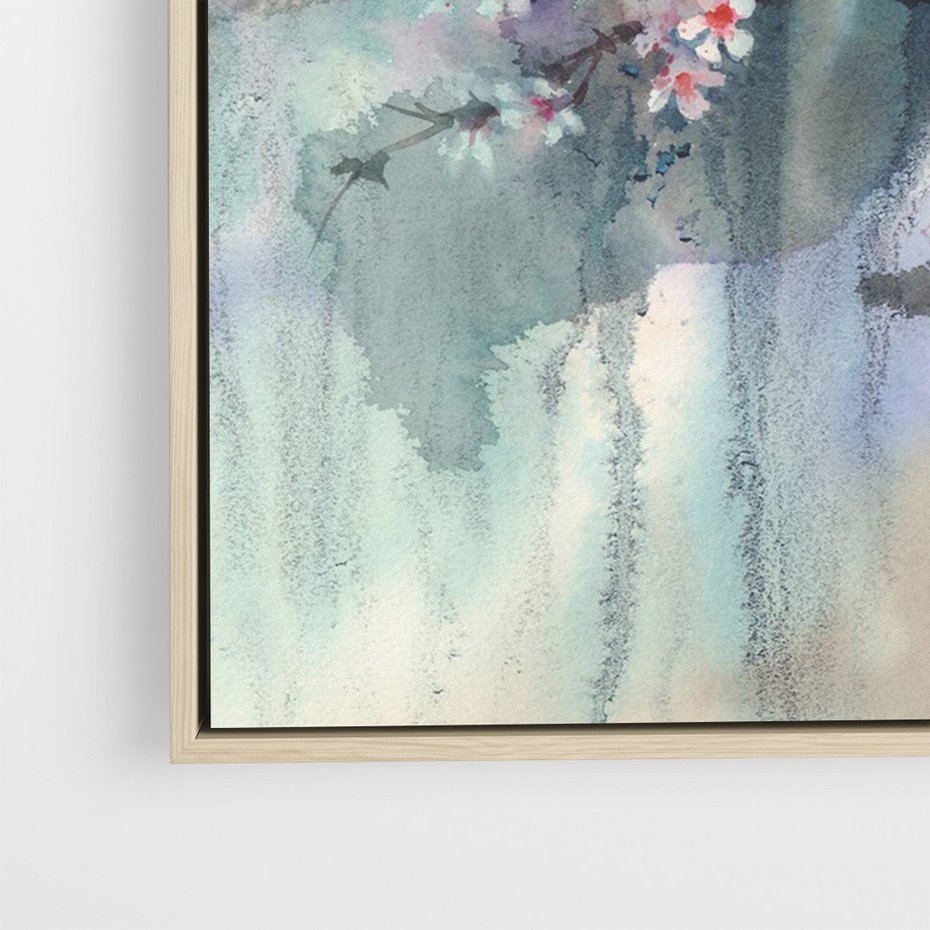 Obraz w ramie 70x100 - Efemeryczne Kwitnienie Drzew - akwarela, rozmyte pastelowe tłó - rama drewno