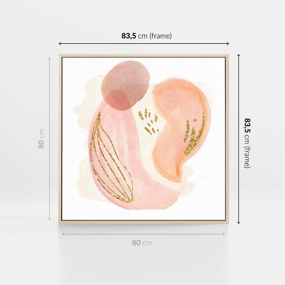Obraz w ramie 80x80 - Impresje Przenikających Form - abstrakcyjne akwarelowe plamy, minimalizm - rama drewno
