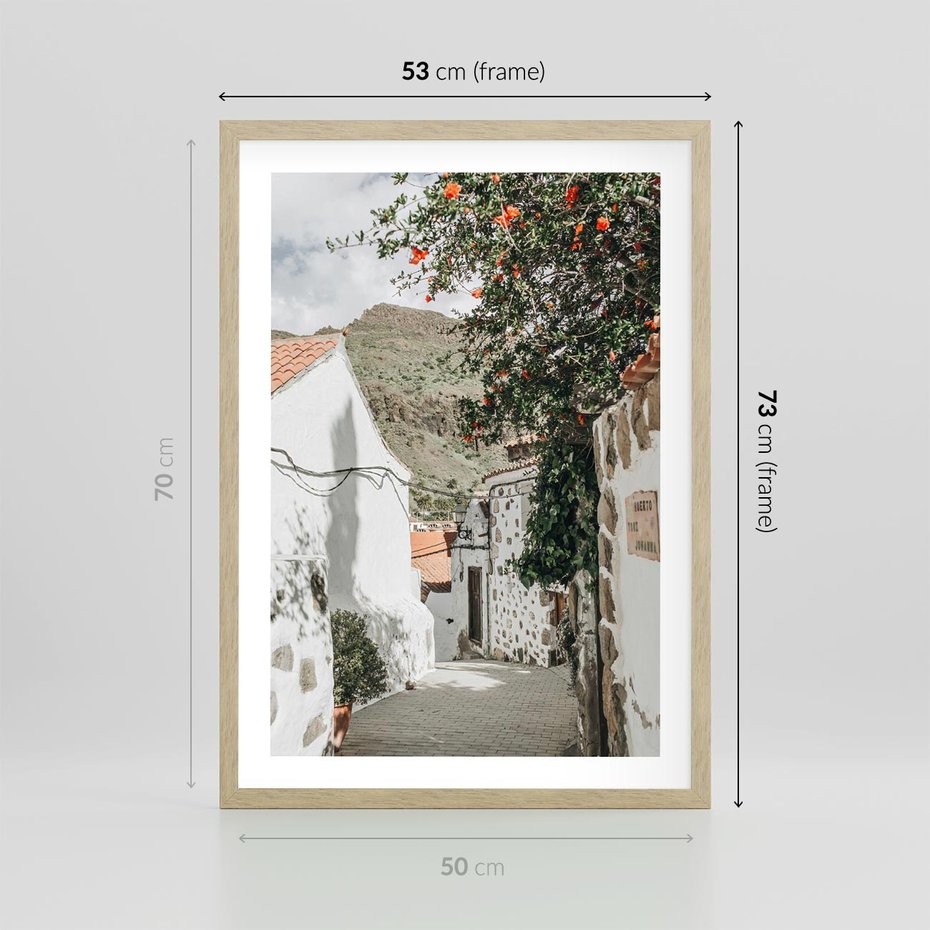 Plakat w ramie 50x70 - Południe Europy - śródziemnomorski krajobraz, uliczka we włoszech - rama drewno
