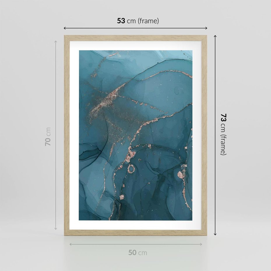 Plakat w ramie 50x70 - Marmurowa Elegancja: Kolory Oceanu - marmur, kolory oceanu - rama drewno