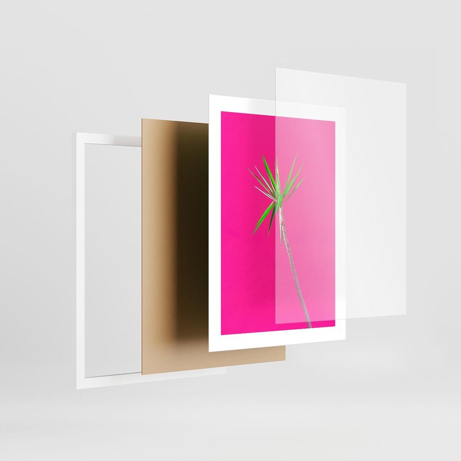 Plakat w ramie 30x40 - Retro Stylizacja - palma, liście - rama biała