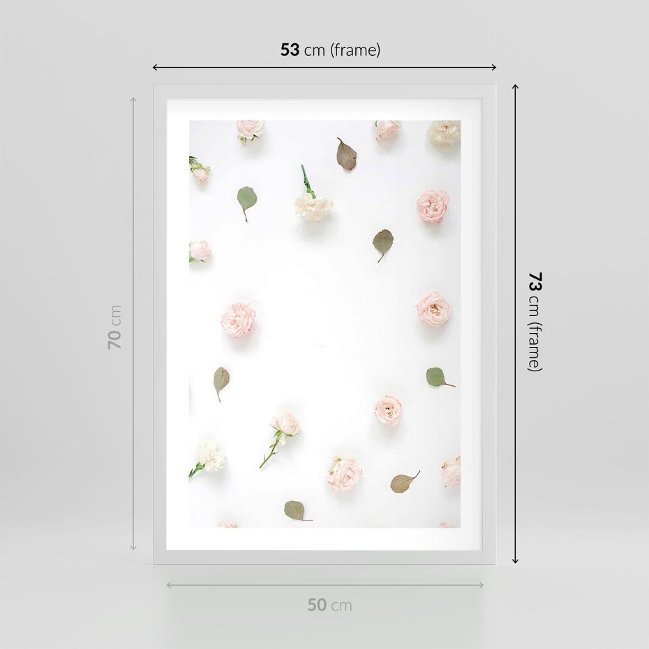 Plakat w ramie 50x70 - Romantyczna Kompozycja z Różami - kompozycja kwiatowa, róże - rama biała