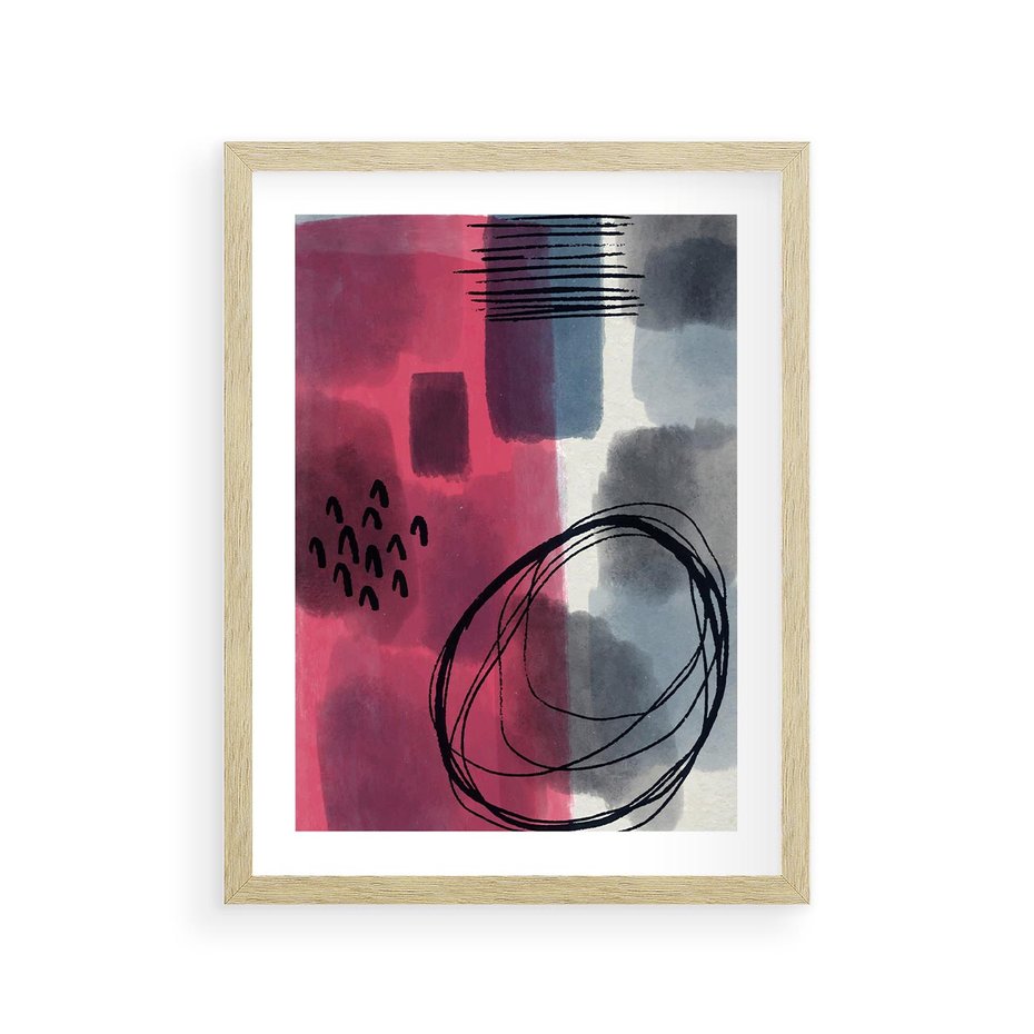 Plakat w ramie 30x40 - Formy w Różu i Granacie - abstrakcja, różne formy - rama drewno
