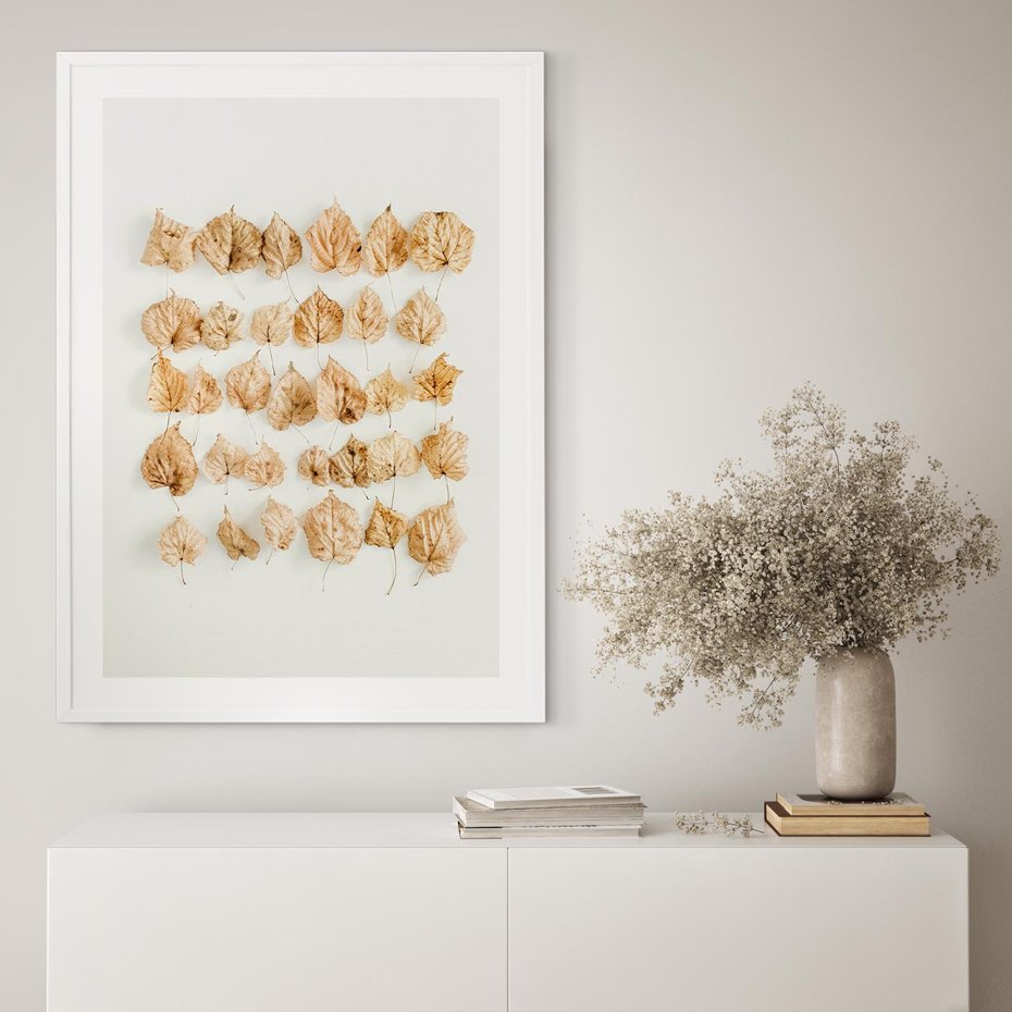 Plakat bez ramy 50x70 - Liście Złotego Sezonu - kompozycja z suchych żółtych liści