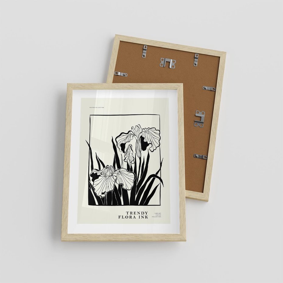 Plakat w ramie 30x40 - Spojrzenia na szkicowaną przeszłość - kwiaty, typografia - rama drewno