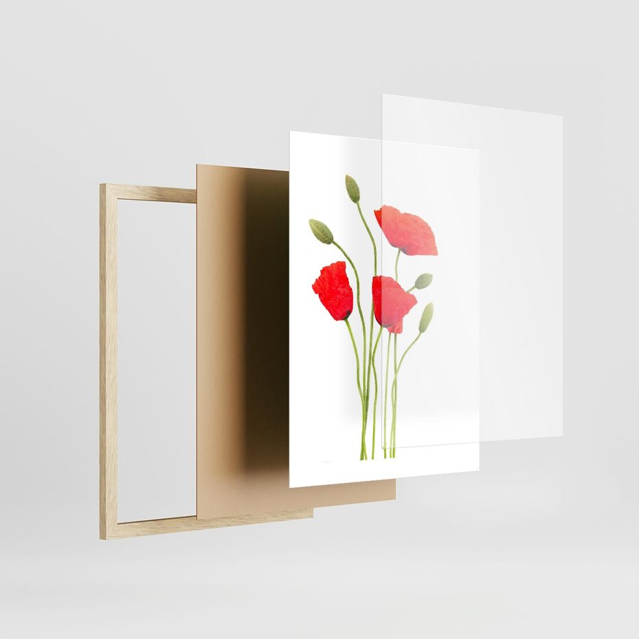 Plakat w ramie 30x40 - Pola maków w pełnym kolorze - maki, kwiaty - rama drewno