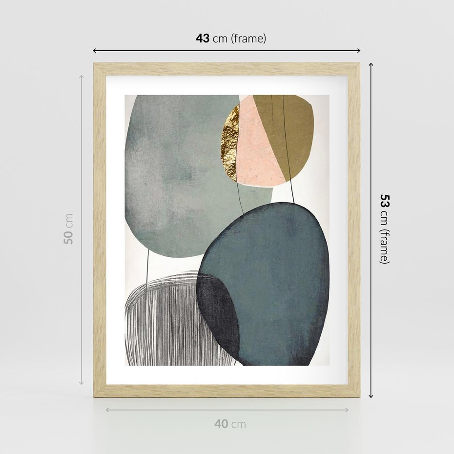 Plakat w ramie 40x50 - Przenikające Formy Duszy - abstrakcyjny obraz, geometryczne obłe formy - rama drewno