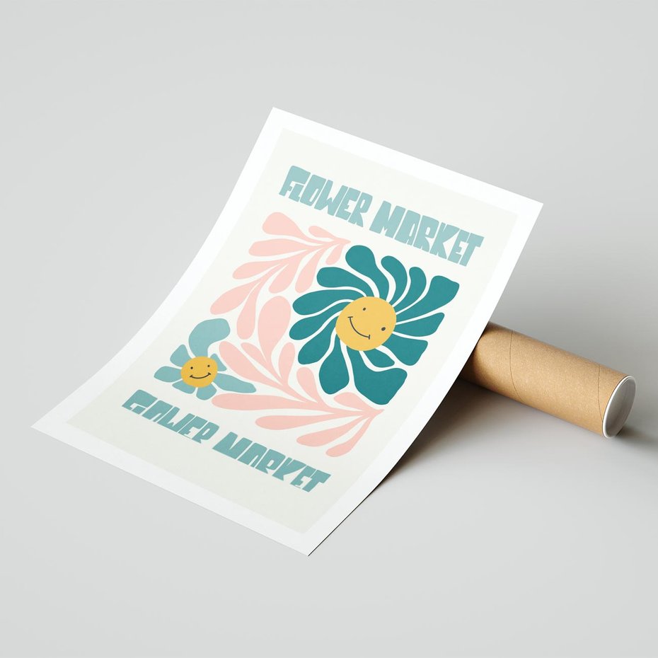 Plakat bez ramy 30x40 - Harmonia płatków kwiatów - kwiatowa retro kompozycja, pastelowe kolory