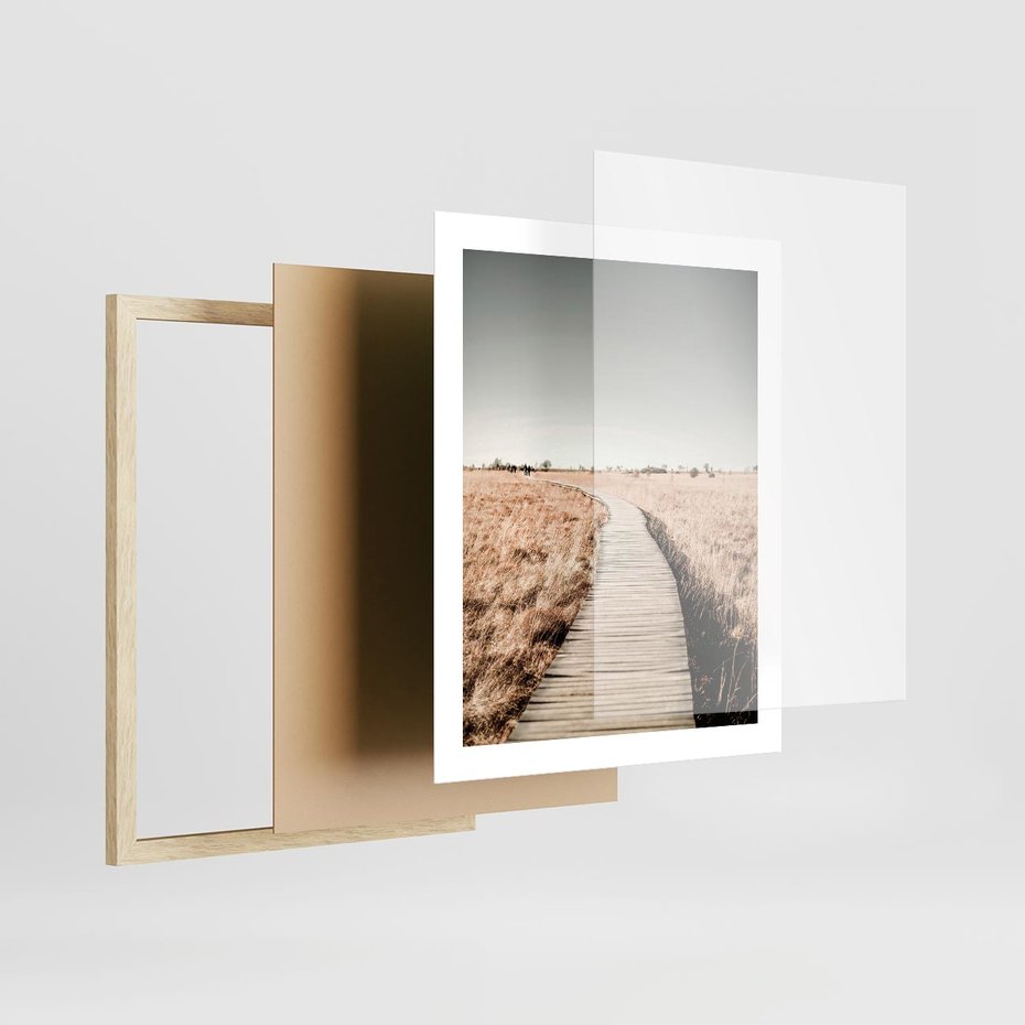 Plakat w ramie 40x50 - Spacer Ścieżką w Suchych Trawach - ścieżka wśród suchych traw - rama drewno