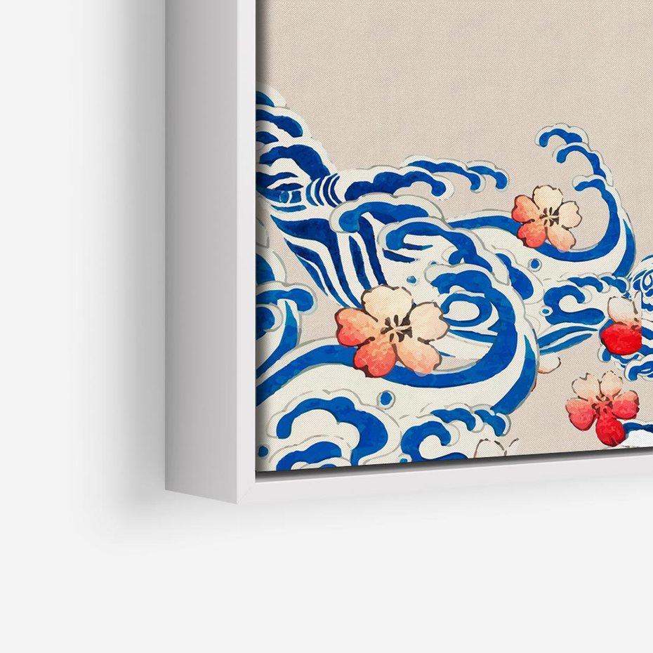 Obraz w ramie 80x80 - Japońska Harmonia: Falujące Kwiaty - japonia, orientalne kwiaty wiśni - rama biała