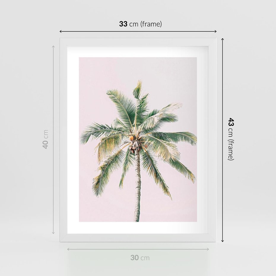 Plakat w ramie 30x40 - Błogość Tropików - palma, tropiki - rama biała
