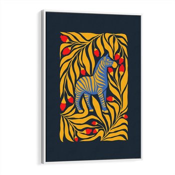 Obraz w ramie 70x100 - Wibracje Wyobraźni - zebra, granatowe tłó - rama biała