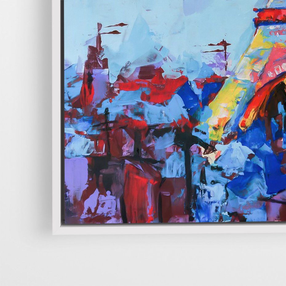 Obraz w ramie 70x100 - Paryska Wieża - olejny abstrakcyjny obraz, wieża eiffla - rama biała