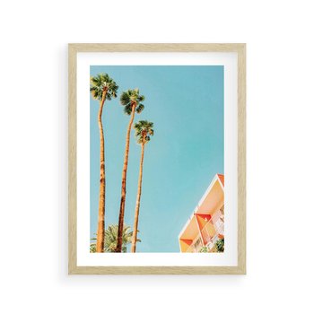 Plakat w ramie 30x40 - Letnie Marzenia - palmy, na tle nieba - rama drewno