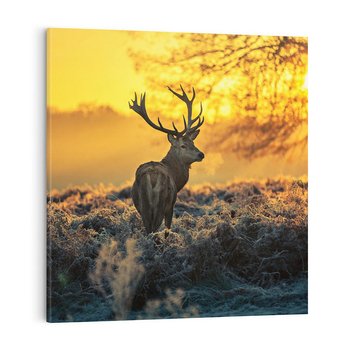 Obraz na płótnie 40x40 - Jesienne Spotkanie w Lesie - jeleń, jesień