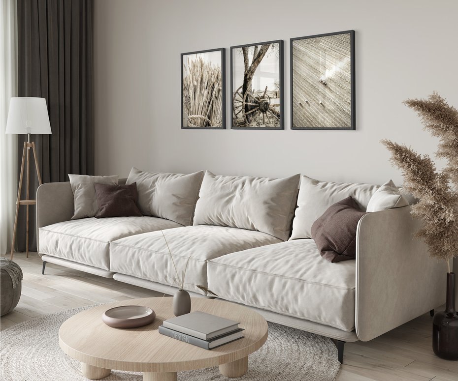 Zestaw obrazy w ramie 30x40 galeria - Sepia, krajobraz, wiejski, pole - rama czarna