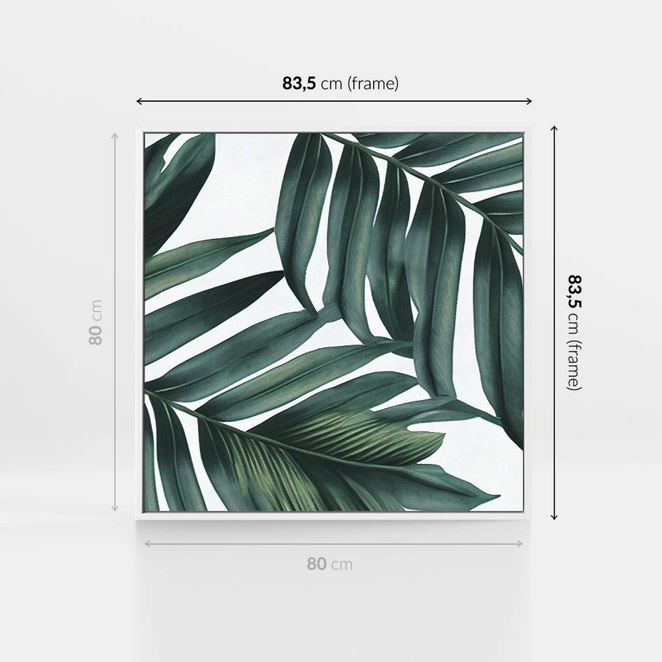 Obraz w ramie 80x80 - Ruchome liście czasu - liście palmy, tropikalne - rama biała