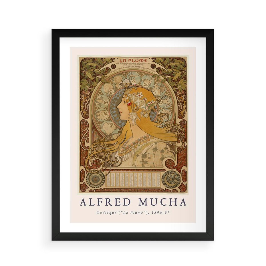 Plakat w ramie 50x70 - Mucha: Reprodukcja i Typografia na Plakacie - reprodukcja, alfons mucha - rama czarna