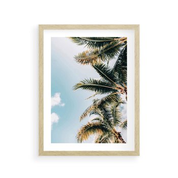 Plakat w ramie 40x50 - Pod Błękitnym Niebem - palmy, ujęcie z dołu - rama drewno