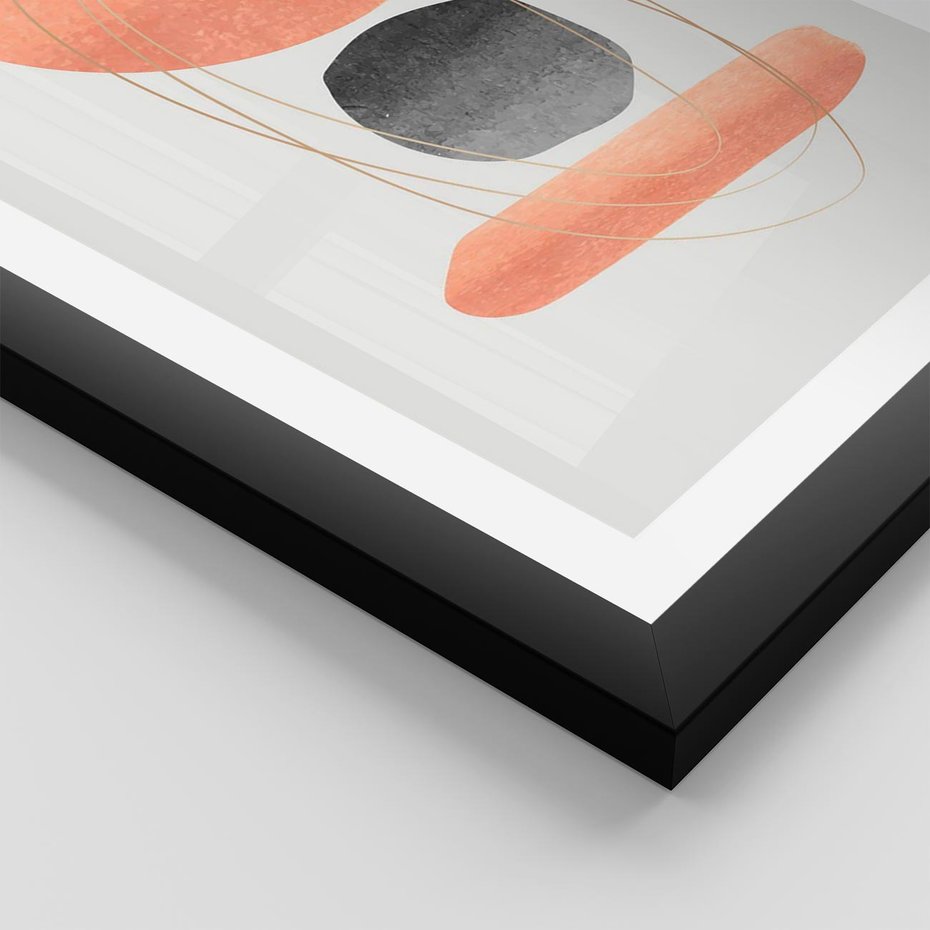 Plakat w ramie 40x50 - Abstrakcyjne Plamy z Złotymi Liniami - abstrakcja, boho plamy - rama czarna