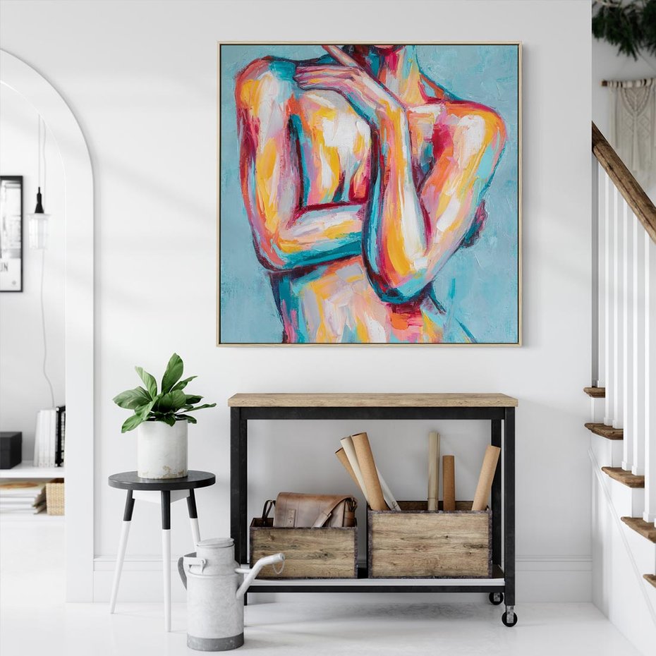 Obraz w ramie 80x80 - Nagie Natchnienie - obraz olejny, naga kobieta - rama drewno