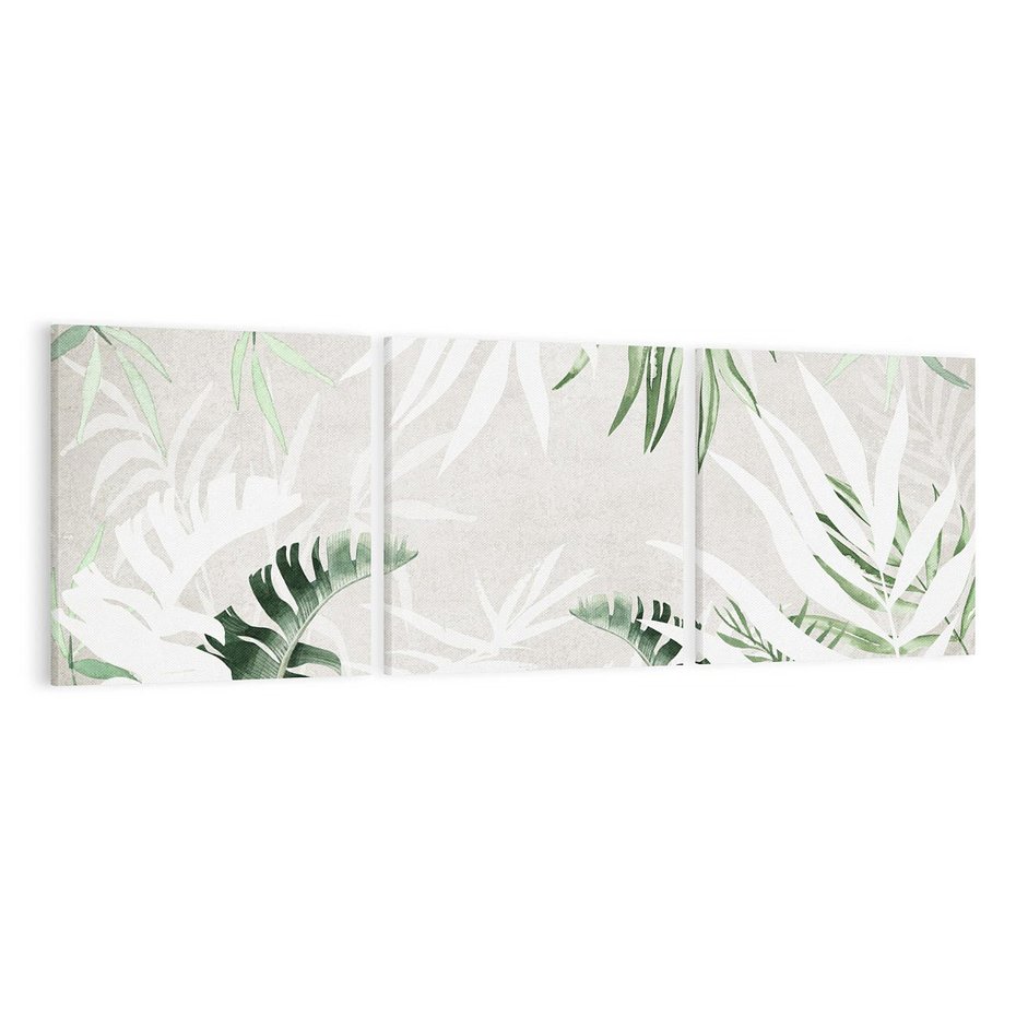 Obraz na płótnie 120x40 - Zielony Raj - monstera, palmy