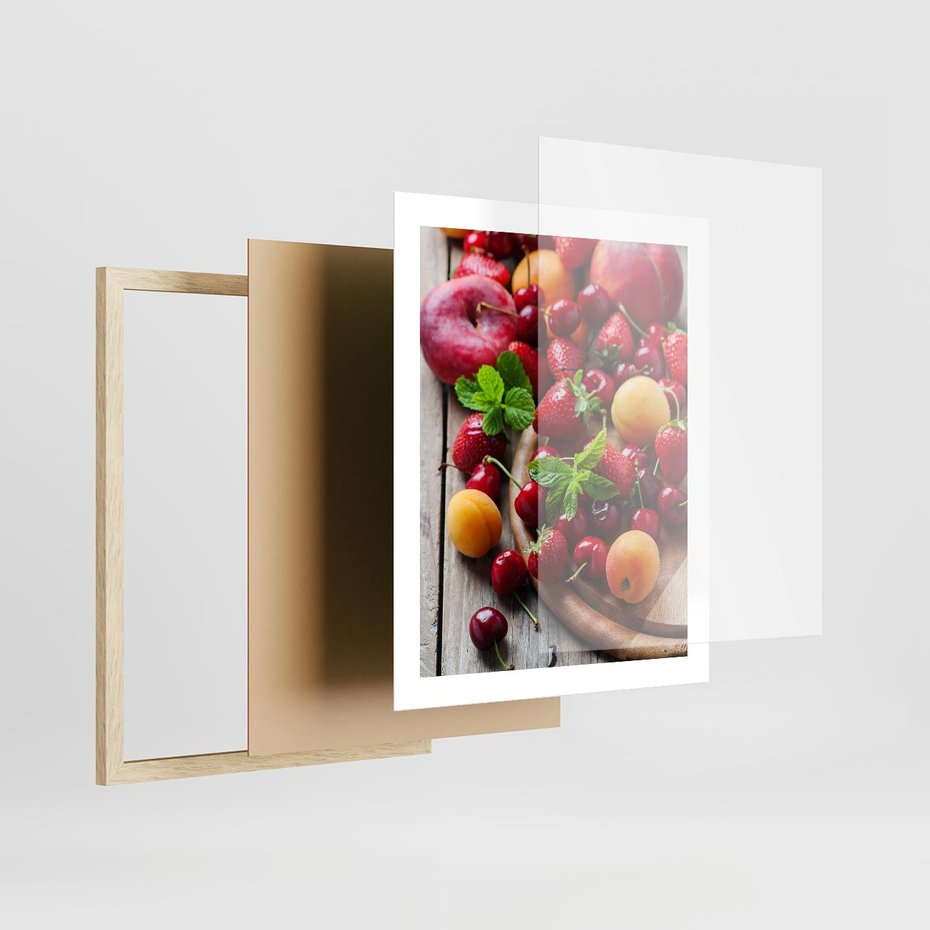 Plakat w ramie 40x50 - Owoce w restauracji artystycznie - owoce, restauracja - rama drewno