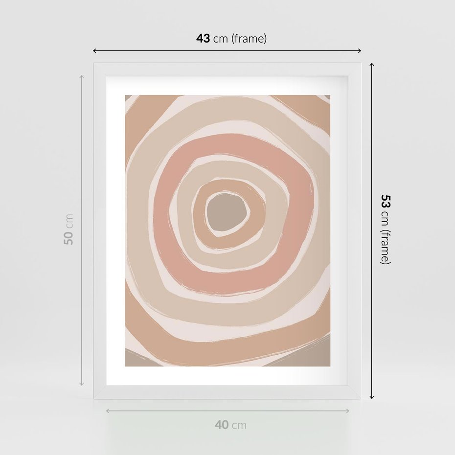 Plakat w ramie 40x50 - Roztopione Granice - abstakcyjne koła, delikatne odcienie beżu - rama biała