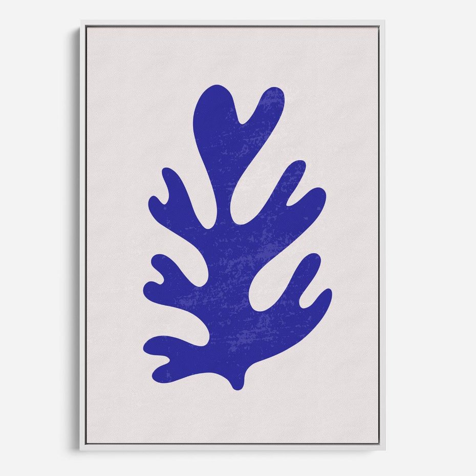 Obraz w ramie 50x70 - Przenikająca Struktura - boho plakat, niebieski liść w intensywnym kolorze - rama biała