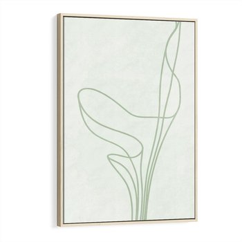 Obraz w ramie 80x120 - Zielona Równowaga Linii - abstrakcyjne delikatne zielone linie, nowoczesny plakat - rama drewno