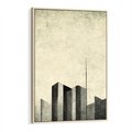 Obraz w ramie 70x100 - Mroczne Wieżowce - postarzana grafika, perspektywa budynków wieżowców - rama drewno