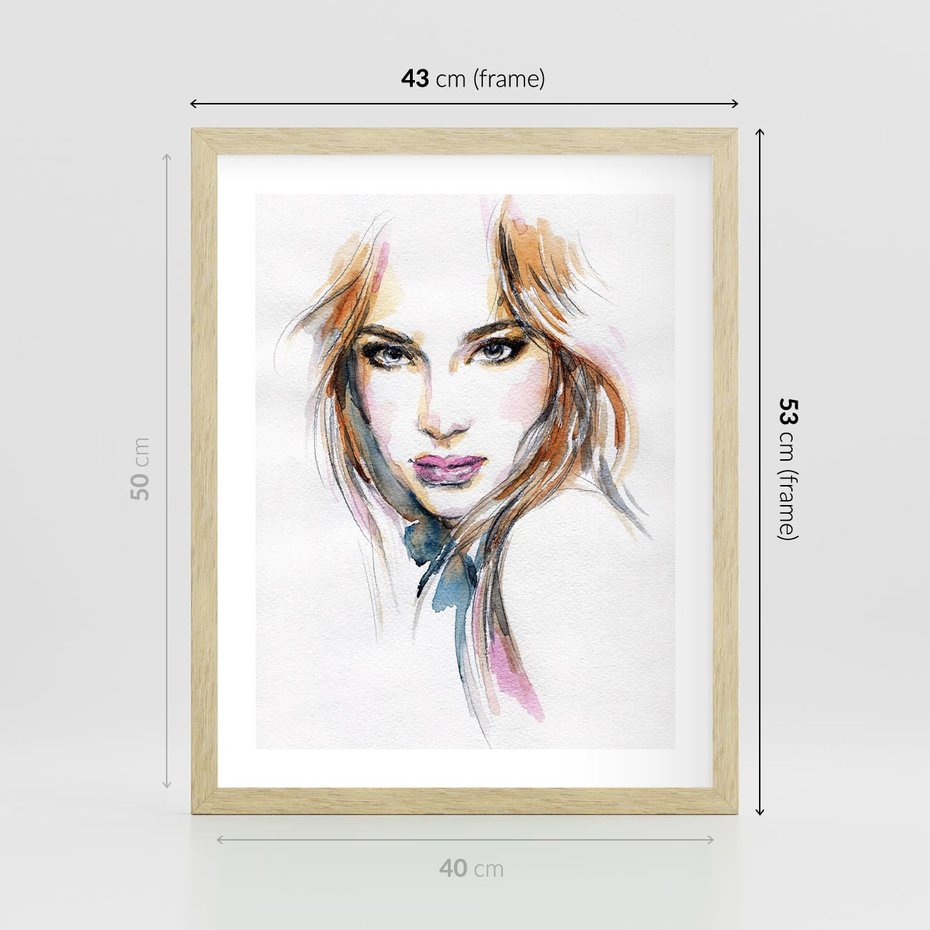 Plakat w ramie 40x50 - Abstrakcyjny portret kobiecy - grafika, kobieta - rama drewno